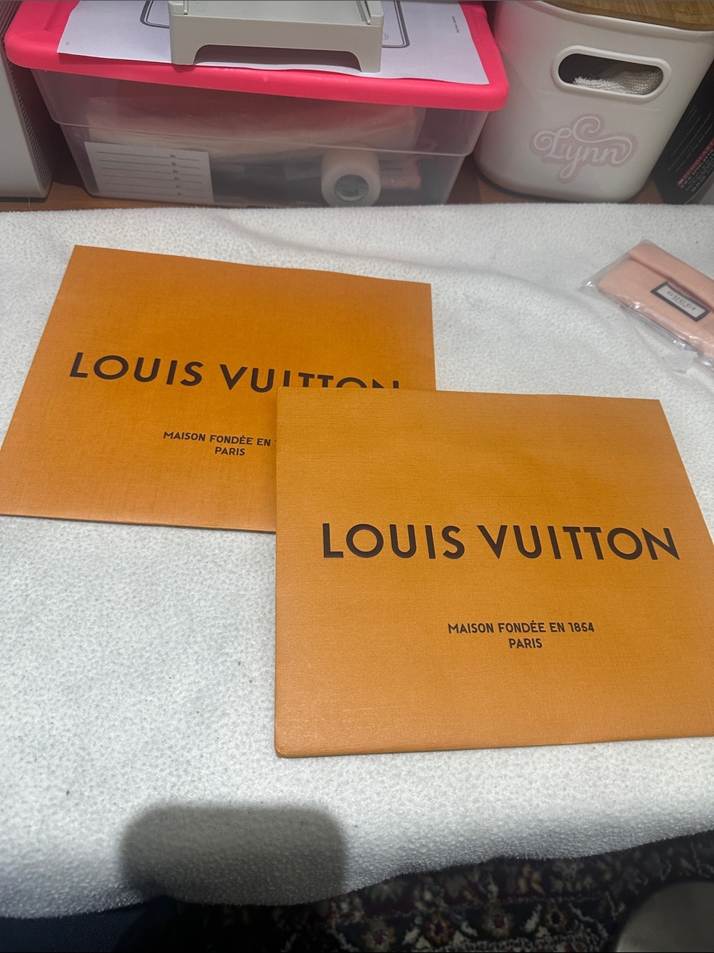 2 paper bags of Vuitton Orange Envelope Set with Black Logo